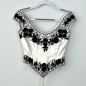 NWT Eavis & Brown Silk LaceUp Corset Beaded Embroidered Embellished Event Formal